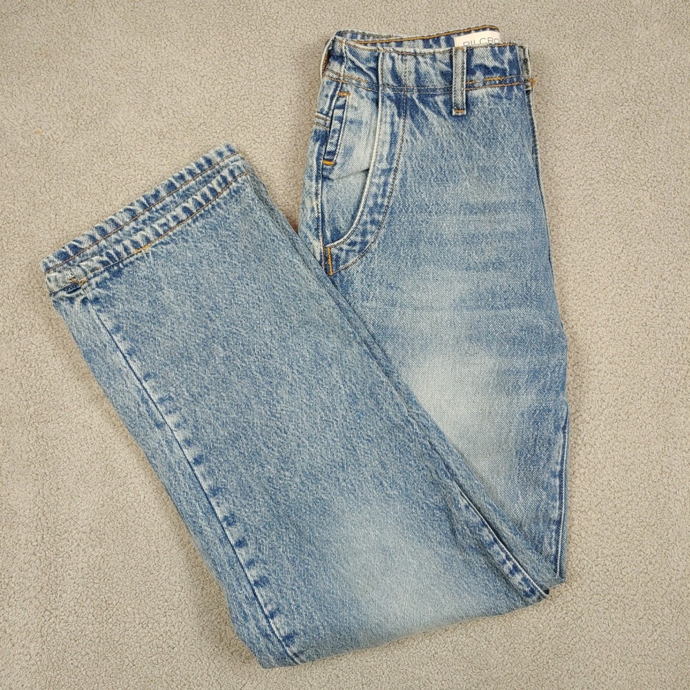 Pilcro Straight Leg Jeans Womens 24P - Blue Light Acid Wash High Rise - Denim